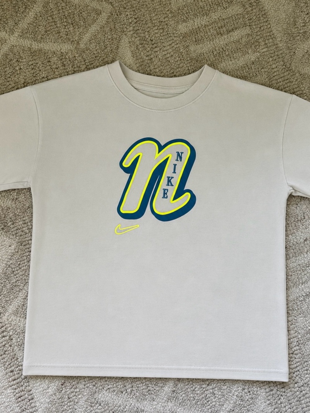 Nike Off-White Tee with Neon Yellow and Navy Logo
